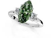 3 Stone Engagement Ring Setting for Fancy Green Marquise Center with Wide Plain Band and Prong Head in Sterling Silver