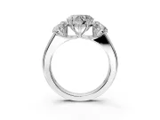 3 Stone Engagement Ring Setting for Heart-Shaped Center with Raised Basket Heads and Prong Head in White Gold