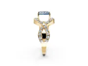 Halo Engagement Ring Setting for Fancy Blue Princess Cut Center with Pave Infinity Twist Band and Prong Head in Yellow Gold