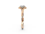 Halo Engagement Ring Setting for Cushion Cut Center with Twist Band and Prong Head in Rose Gold