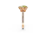 Halo Engagement Ring Setting for Fancy Yellow Oval Center with Openwork Halo, Pave Band and Prong Head in Rose Gold