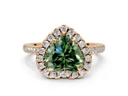 Halo Engagement Ring Setting for Fancy Green Heart-Shaped Center with Raised Halo, Pave Band and Prong Head in Rose Gold