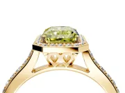 Halo Engagement Ring Setting for Fancy Yellow Radiant Cut Center with Pave Accents, Heart Basket and Prong Head in Yellow Gold