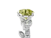 Leaf Motif Engagement Ring Setting for Fancy Yellow Round Cut Center with Pave Band and Prong Head in Platinum