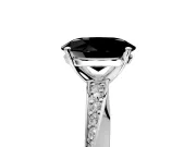 Side Accent Engagement Ring Setting for Fancy Black Oval Center with Accent Shoulders and Prong Head in Sterling Silver