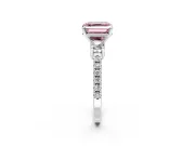3 Stone Engagement Ring Setting for Fancy Pink Asscher Cut Center with Round Cut Side Accents and Prong Head in Platinum