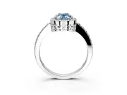 Halo Engagement Ring Setting for Fancy Blue Oval Center with Heart-Shaped Openwork, Pave Band and Prong Head in Platinum