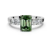 5 Stone Engagement Ring Setting for Fancy Green Emerald Cut Center with Plain Band and Prong Head in Platinum