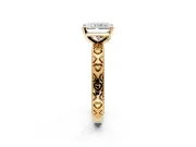 Solitaire Engagement Ring Setting for Radiant Cut Center with XO Engraved Band and Prong Head in Yellow Gold