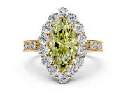 Halo Engagement Ring Setting for Fancy Yellow Marquise Center with Milgrain Channel Band and Prong Head in Yellow Gold