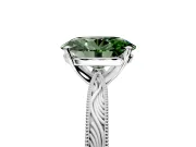 Solitaire Engagement Ring Setting for Fancy Green Oval Center with Engraved Milgrain Band and Prong Head in White Gold