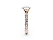 Solitaire Engagement Ring Setting for Radiant Cut Center with Milgrain-Edged Pave Band and Prong Head in Rose Gold