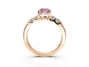 5 Stone Engagement Ring Setting for Fancy Pink Cushion Cut Center with Plain Band and Prong Head in Rose Gold