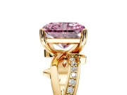 Solitaire Engagement Ring Setting for Fancy Pink Radiant Cut Center with Pave and Plain Crossover Band and Prong Head in Yellow Gold