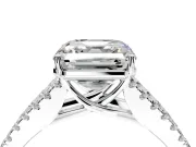 Solitaire Engagement Ring Setting for Asscher Cut Center with Pave Split Shank and Prong Head in Sterling Silver