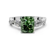 Solitaire Engagement Ring Setting for Fancy Green Radiant Cut Center with Twisted Pave Split Shank and Prong Head in Platinum