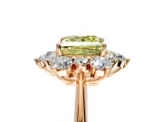 Small-Accent Cluster Halo Engagement Ring Setting for Fancy Yellow Princess Cut Center with Plain Band and Prong Head in Rose Gold