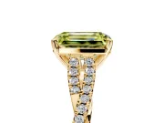 Solitaire Engagement Ring Setting for Fancy Yellow Emerald Cut Center with Twisted Pave Split Shank and Prong Head in Yellow Gold