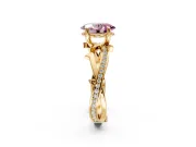 Solitaire Engagement Ring Setting for Fancy Pink Oval Center with Pave and Plain Crossover Band and Prong Head in Yellow Gold