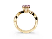Solitaire Engagement Ring Setting for Fancy Pink Heart-Shaped Center with Half-Pave Crossover Band and Prong Head in Yellow Gold