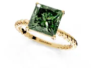 Solitaire Engagement Ring Setting for Fancy Green Princess Cut Center with Plain Twisted Rope Band and Prong Head in Yellow Gold