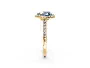 Halo Engagement Ring Setting for Fancy Blue Heart-Shaped Center with Raised Halo, Pave Band and Prong Head in Yellow Gold