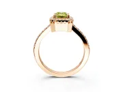Halo Engagement Ring Setting for Fancy Yellow Emerald Cut Center with Inner Milgrain Border and Prong Head in Rose Gold