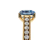 Solitaire Engagement Ring Setting for Fancy Blue Asscher Cut Center with Engraved Pave Band and Prong Head in Yellow Gold