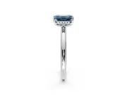 Hidden Halo Engagement Ring Setting for Fancy Blue Emerald Cut Center with Thin Round-Wire Band and Prong Head in Sterling Silver