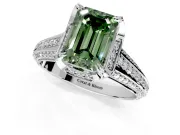 Solitaire Engagement Ring Setting for Fancy Green Emerald Cut Center with Accented Split Shank and Prong Head in Sterling Silver