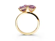 Fancy Pink Asscher Cut and Emerald Cut Lab-Grown Diamond Toi et Moi Engagement Ring with Prong-Set Stones in Yellow Gold