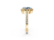 Halo Engagement Ring Setting for Fancy Blue Pear-Shaped Center with Inner Milgrain Border and Prong Head in Yellow Gold