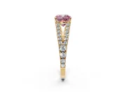 Solitaire Engagement Ring Setting for Fancy Pink Cushion Cut Center with Pave Split Shank and Prong Head in Yellow Gold