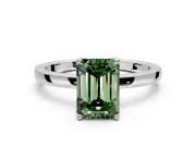 Solitaire Engagement Ring Setting for Fancy Green Emerald Cut Center with Thin Rounded Plain Band and Prong Head in Sterling Silver