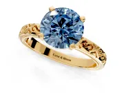 Solitaire Engagement Ring Setting for Fancy Blue Round Cut Center with Scrollwork Band and Prong Head in Yellow Gold