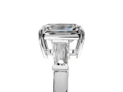 3 Stone Engagement Ring Setting for Emerald Cut Center with Baguette Accents and Prong Head in White Gold