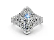 Halo Engagement Ring Setting for Marquise Center with Narrow Pave Split Shank and Prong Head in Platinum