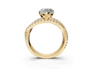 Solitaire Engagement Ring Setting for Heart-Shaped Center with Woven 3-Strand Pave Band and Prong Head in Yellow Gold