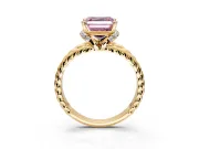 Halo Engagement Ring Setting for Fancy Pink Asscher Cut Center with Rope Twist Split Shank and Prong Head in Yellow Gold