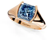 Tension Engagement Ring Setting for Fancy Blue Princess Cut Center with Wide Tapered Band and Tension Head in Rose Gold