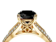 Solitaire Engagement Ring Setting for Fancy Black Cushion Cut Center with Pave Rail Split Shank and Prong Head in Yellow Gold