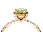 Solitaire Engagement Ring Setting for Fancy Yellow Emerald Cut Center with Fine Pave Narrow Band and Prong Head in Rose Gold