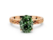 Solitaire Engagement Ring Setting for Fancy Green Oval Center with Scrollwork Band and Prong Head in Rose Gold