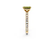Solitaire Engagement Ring Setting for Fancy Yellow Emerald Cut Center with Fine Pave Band and Claw Prong Head in Yellow Gold