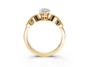 Leaf Engagement Ring Setting for Pear-Shaped Center with Milgrain Accent Band and Prong Head in Yellow Gold
