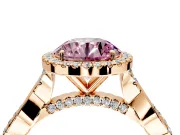 Halo Engagement Ring Setting for Fancy Pink Round Cut Center with Twist Band and Prong Head in Rose Gold
