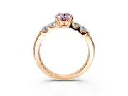 5 Stone Engagement Ring Setting for Fancy Pink Oval Center with Plain Band and Prong Head in Rose Gold