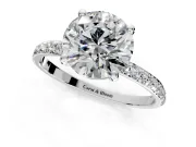 Solitaire Engagement Ring Setting for Round Cut Center with Pave Accents and Prong Head in Platinum