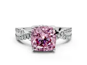Solitaire Engagement Ring Setting for Fancy Pink Cushion Cut Center with Narrow Twist Pave Band and Prong Head in White Gold