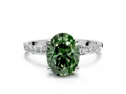 Solitaire Engagement Ring Setting for Fancy Green Oval Center with Pave Accents and Prong Head in Sterling Silver